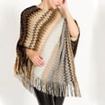 thumbnail image 2 of SWSMCLT Women's Knit Poncho Sweater Zig Zag Pullover Adult Winter Convertible Tassel Fringe Crochet Fall Hippie Mexican Aztec Poncho Wrap Soft Shawl Asymmetrical Cape Khaki One Size, 2 of 4