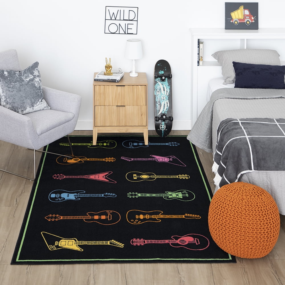 Mohawk Home Neon TunesPrinted Indoor Area Rug in Black, 5'x8'