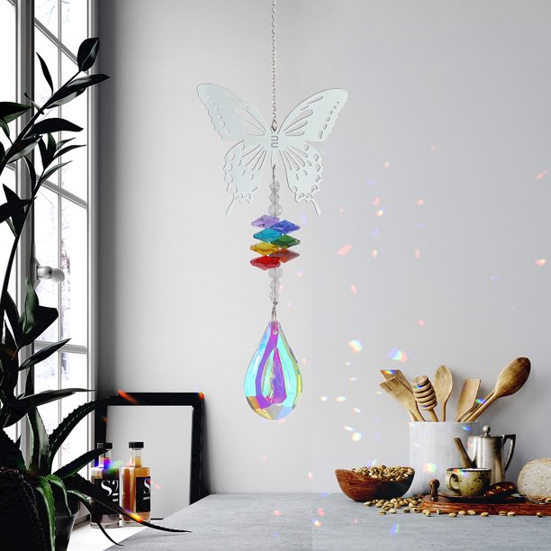 Carillones de viento de cristalcuentas coloridasgota colgante de Metalregalo de verano (mariposa)
