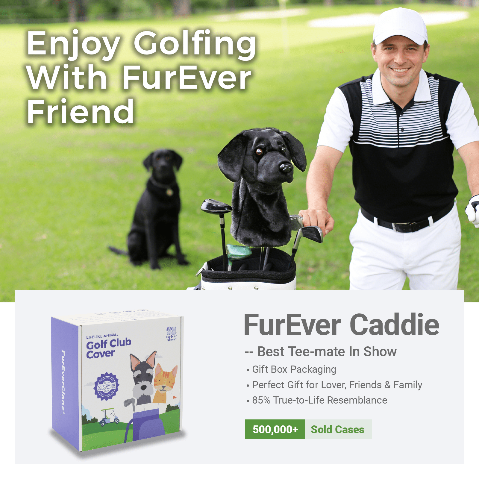 Black Lab Golf Club Headcover, Dog Golf Driver & Woods Club Cover, Black Dog Golf Head Cover