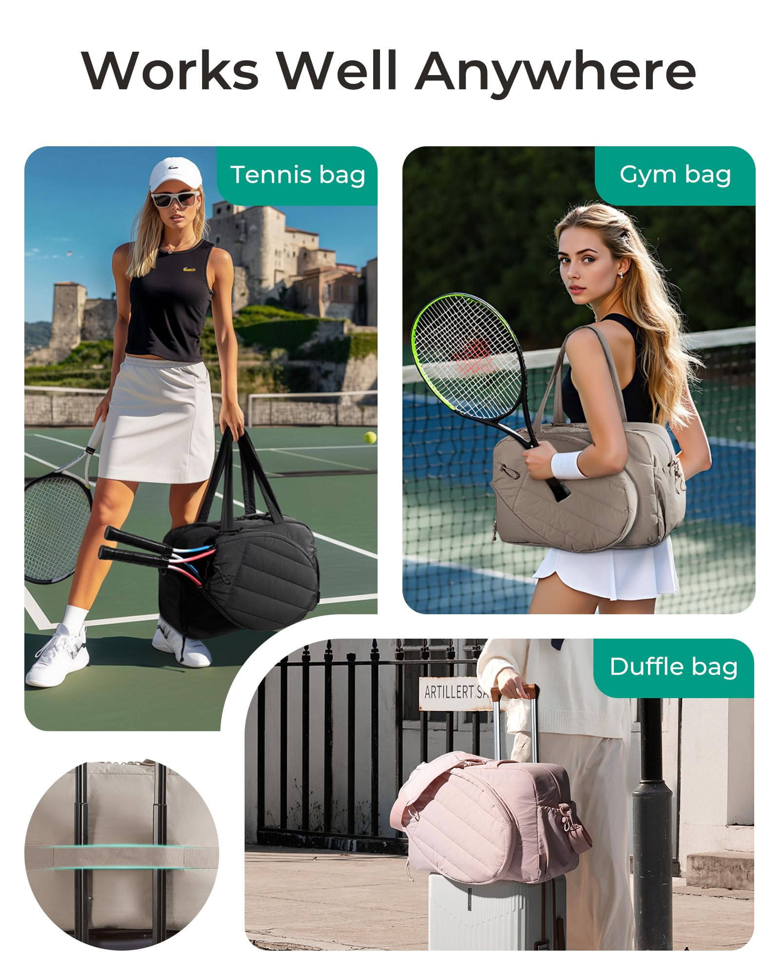 BAGSMART Tennis Gym Bag for Women, Tennis Bag Holds 2 Rackets with Shoe Compartment & Wet Pocket, Sports Duffle Bags fits up to 15.6" Laptop, Women Overnight Weekend Bag,Camel