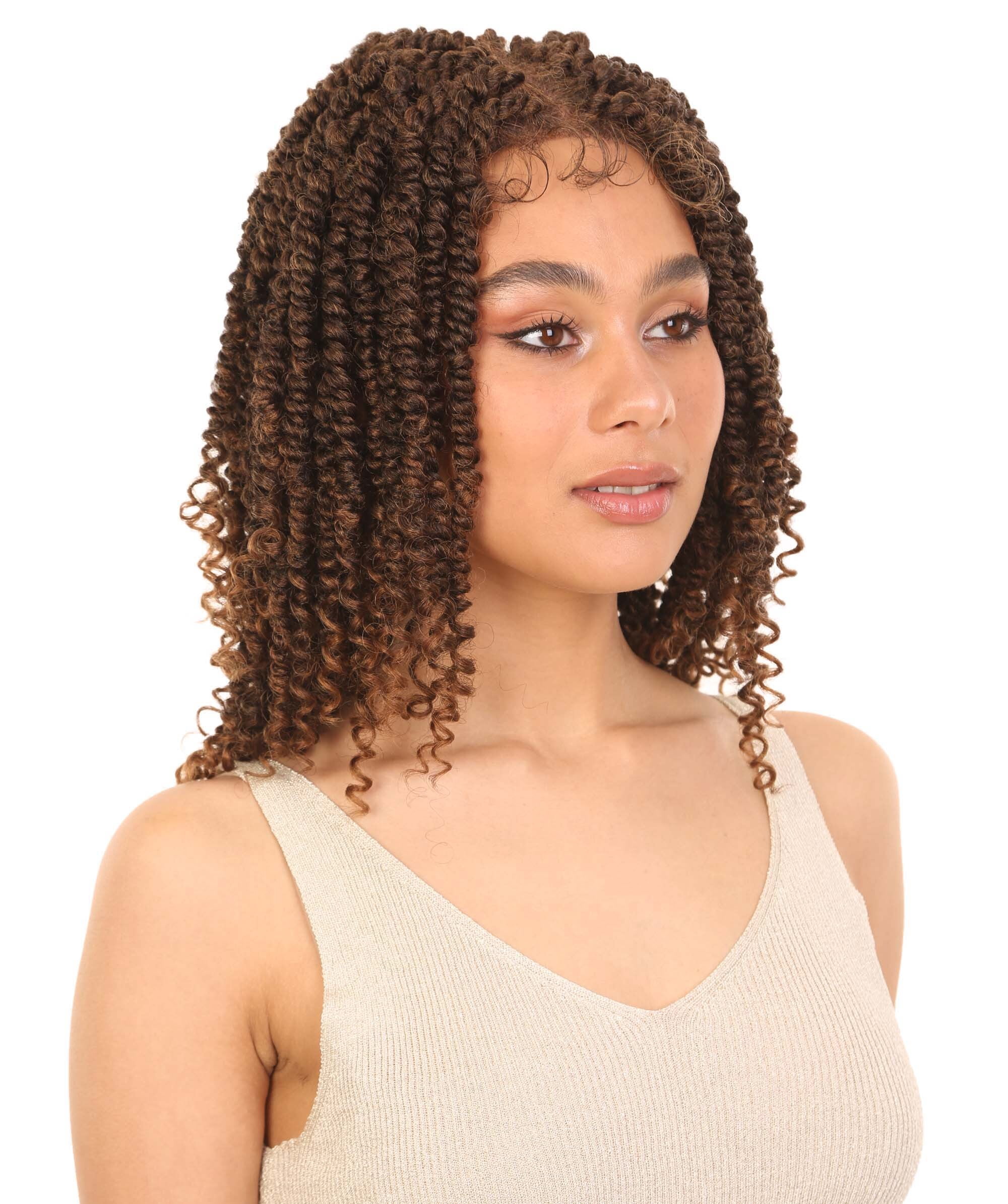 LUXLUXE 16″ Synthetic HD Lace Passion Twist Wig — Loose Curly Medium Length Springy Curls for Party, Wedding & Daily Wear