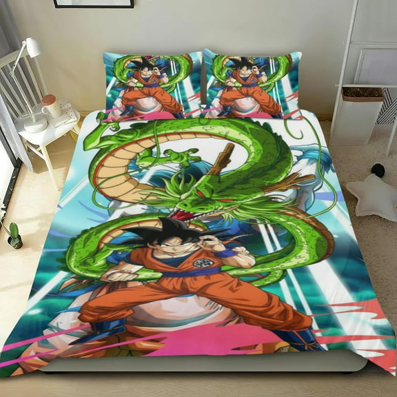 Goku Themed Bed Sheet Set Three Piece Set 53x79 In ches Comfortable And Skin Friendly Unique Design Creating A Star Studded Night Home Decor Gifts For Family Friends fans
