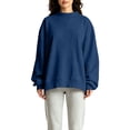 thumbnail image 2 of Blue Hoodies for Womens Mock Neck Sweatshirt Oversized Drop Shoulder Loose Long Sleeve Pullover Top Casual No Hood Fleece Sweatshirt, 2 of 6