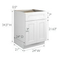 thumbnail image 5 of Design House Brookings Solid Wood Fully Assembled Shaker Style 2-Door Base Kitchen Cabinet (24" x 34.5" x 24"), Sherwin Williams® White, 5 of 24
