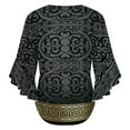 thumbnail image 6 of Greek Key Ornate Black & Gold Women's V-Neck Blouse With 3/4 Ruffled Bell Sleeves Casual Top Ladies Blouses, 6 of 7
