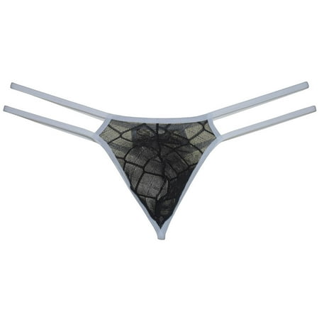 Botmois Men Lace Bikini Thong Underwear Micro String Tangas Slim Pouch Hipster G-String Black M