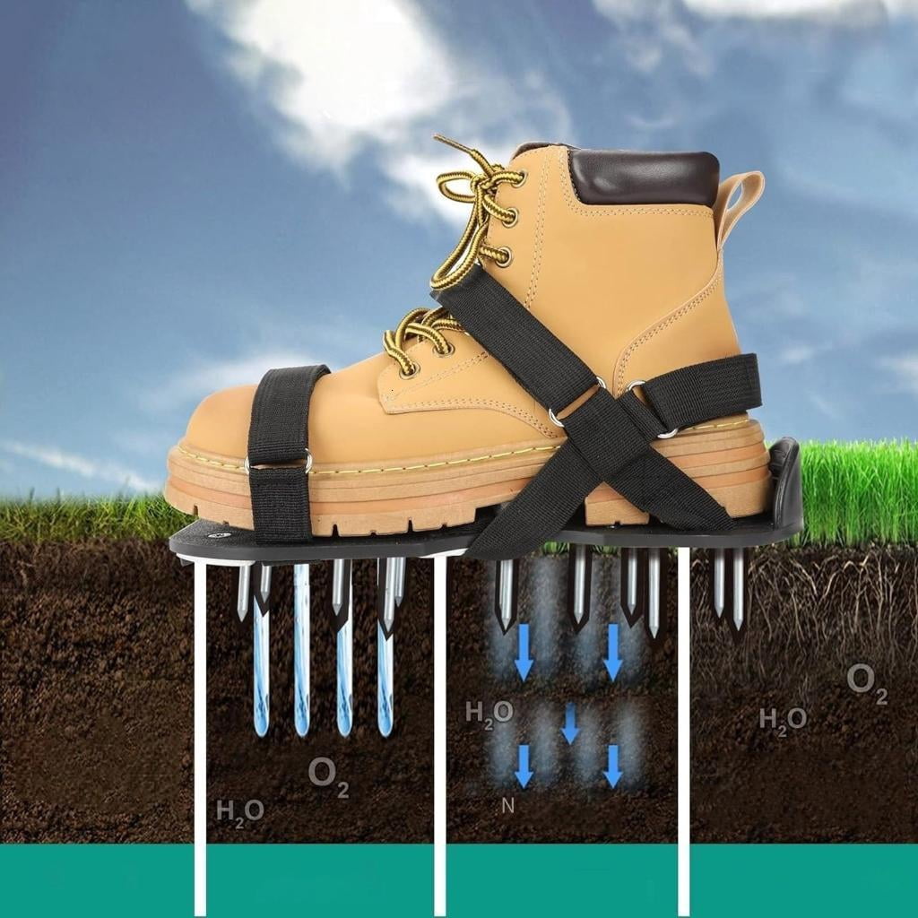 Lawns Aerator Shoes Garden Aerating Sandals With Reinforced Spikes And Digging Tool For Compacted Soil