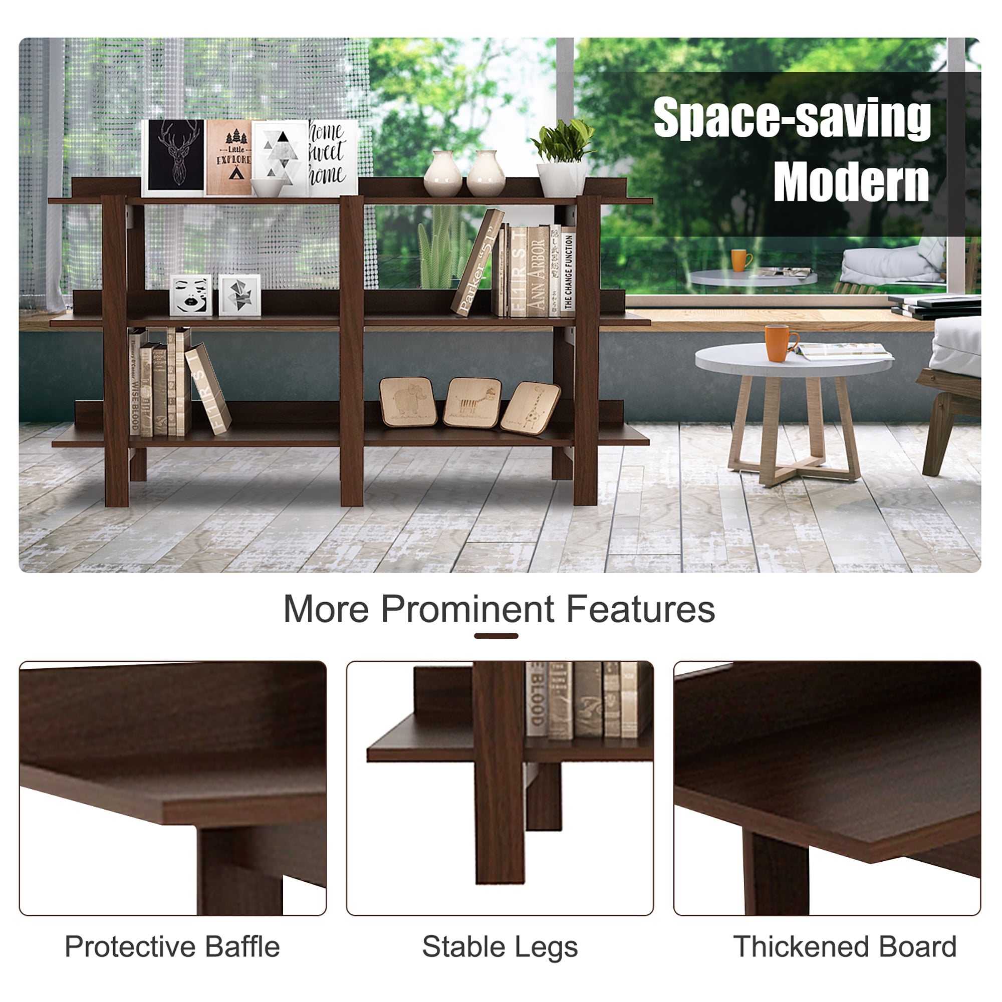 Costway 59'' 3 Tier Console Table with Storage Wooden Sofa Entryway Table Brown Walnut