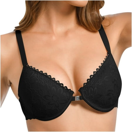 Arnsht Women s Push Up Bra Racerback Front Closure Bras Lace Padded Underwire Plunge Floral Soft Comfort Breathable Daily Bras Black 75B