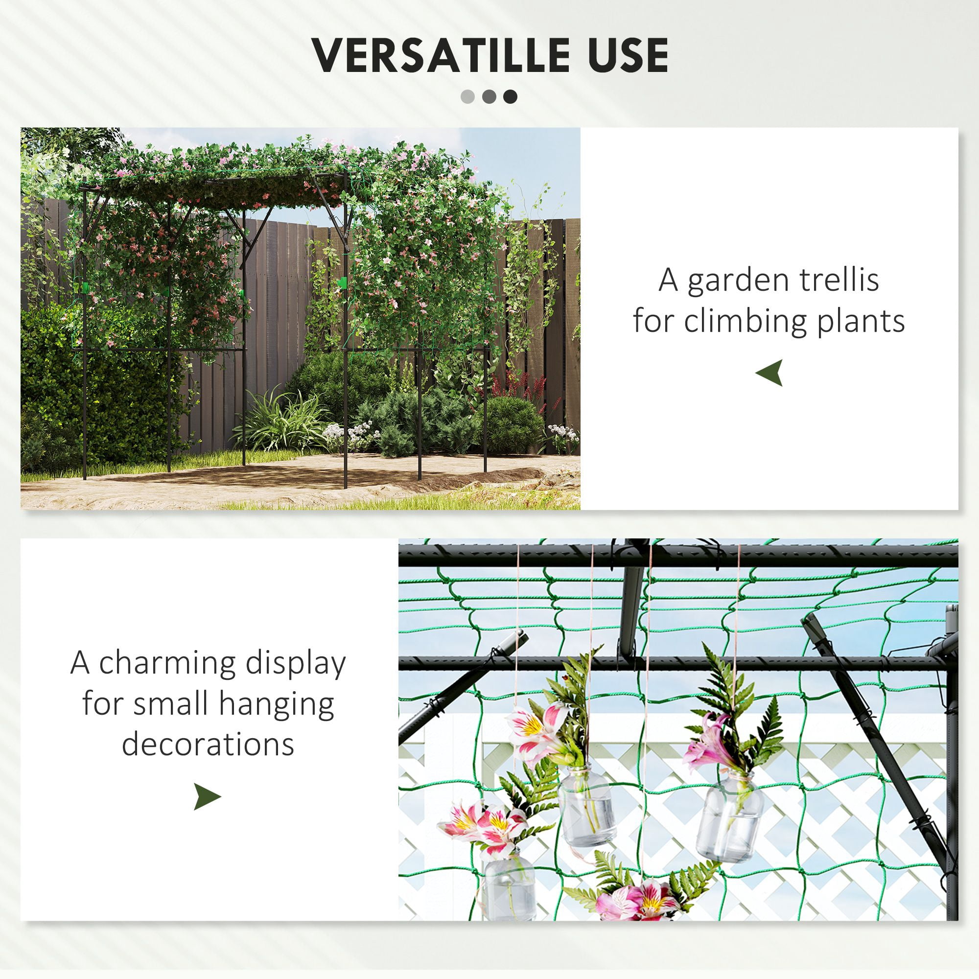 Outsunny 7.3 FT Garden Arch Trellis, Black PE-Coated Steel Plant Support with Climbing Net, Large Vegetable Trellis for Cucumber and Tomato in Backyard, Patio or Lawn