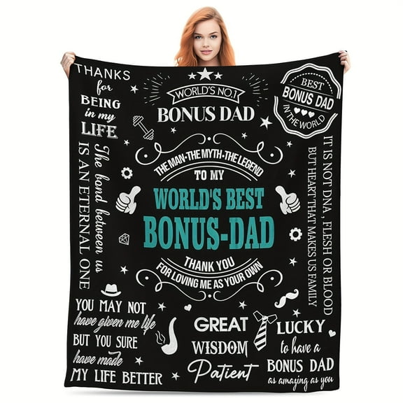 1pc Father'S Day Bonus Dad Gifts Throw Blanket 50" x 60", Best Step Dad Gifts from Daughter, Stepped Up Dad Gifts, Gifts for Bonus Dad from Son, Gifts for Step Dad from Daughter