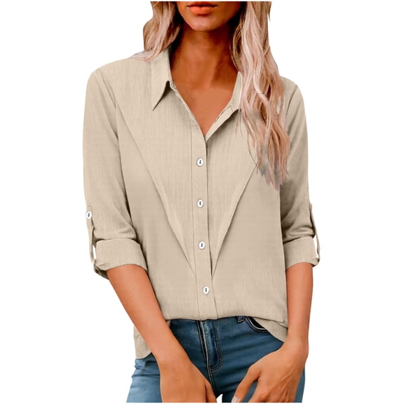 Fewfanhot Womens Shirts Button Down Dress Shirts Long Sleeve Work Blouses Collared Tops Tunics with Pocket