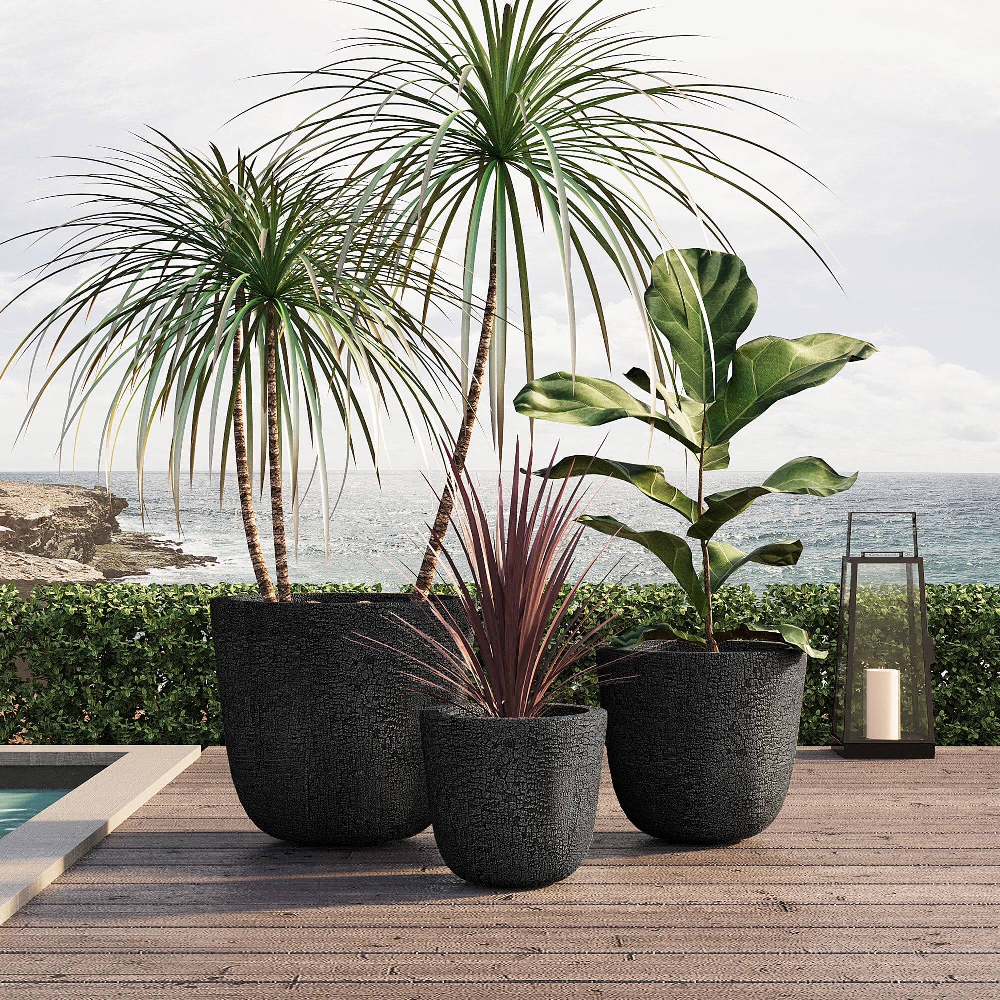 Euroco Large Concrete Planter Set of 3, 16.93"+13.78"+11.02" Dia Round Stackable Flower Pots with Drainage Holes and Rubber Plug,Modern Decorative Pots for Patio Garden Balcony Indoor Outdoor