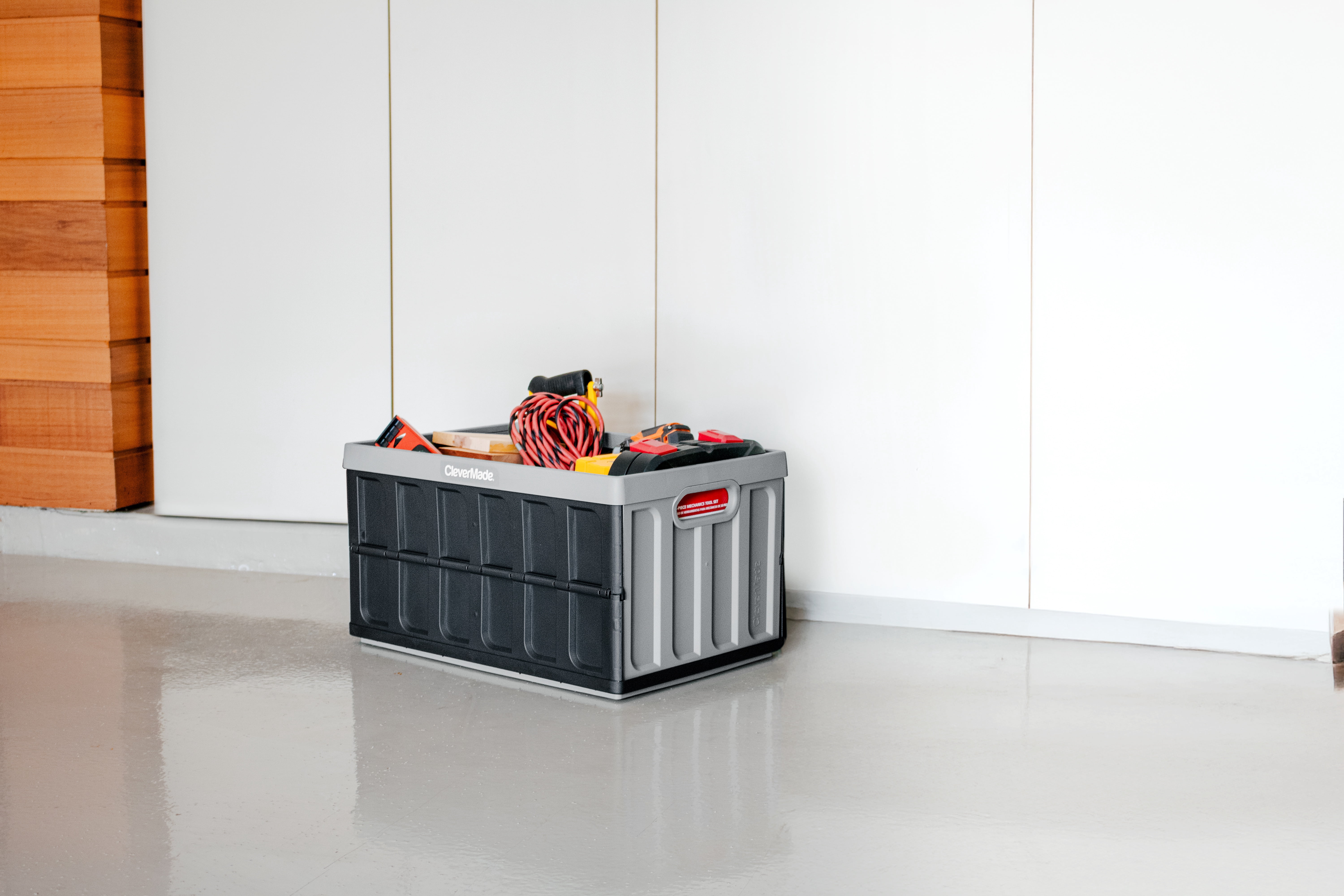 CleverMade Stackable Collapsible Storage Bin with Lids, 16 gal, Stone, 1 Pack