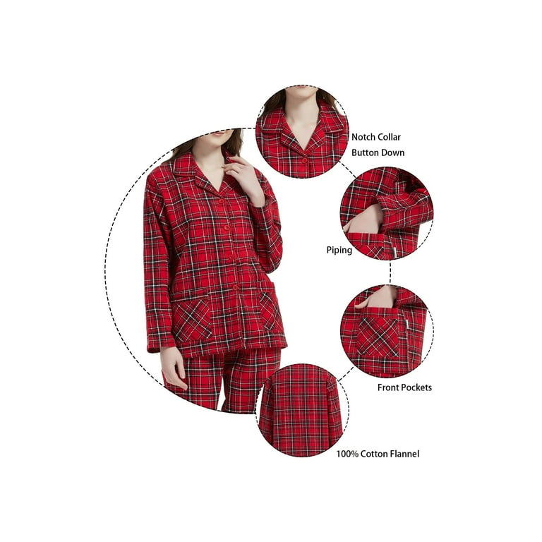 GLOBAL 100% Cotton Comfy Flannel Pajamas for Women 2-Piece Warm