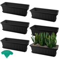 thumbnail image 1 of MOUYAT 6 Pcs Black Flower Window Box Planters, 17 x 7.5 x 5.5 Inch Plastic Vegetable Rectangular Flower Plant Pot with Trays and 30 Plant L, 1 of 7