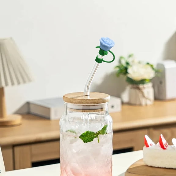 10mm Rose Flower Straw Covers for Stanley Cup,Silicone Cover Dust Proof Plugs Protector,Flower Straw Tips Drinking Dust Cap for 30&40 Oz Accessories Home Decor