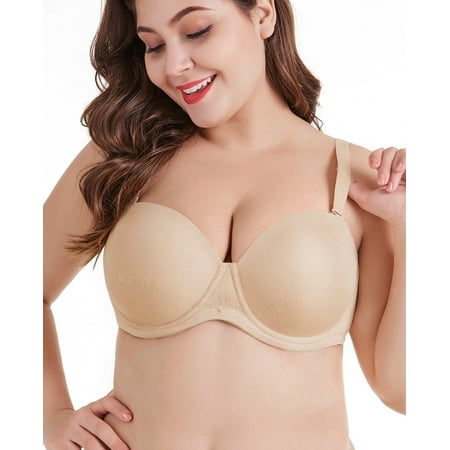 Exclare Women s Multiway Strapless Bra Full Figure Underwire Contour Beauty Back Plus Size Bra(Beige 42DDD)