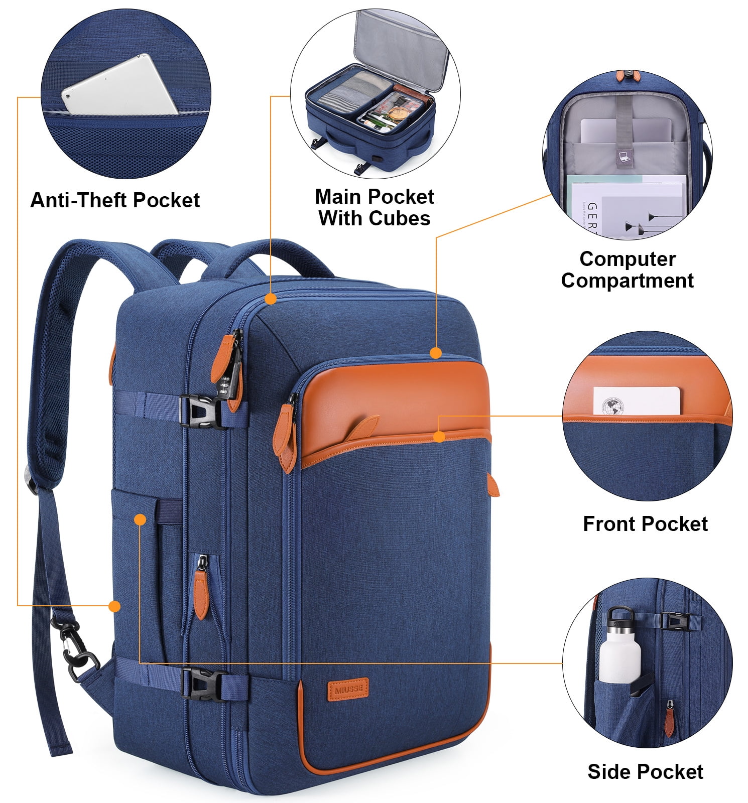 UKEIN Travel Backpack for Men & Women Carry On Backpack Flight Approved Expandable 42L Waterproof Anti-Theft Personal Item Backpack with Packing Cubes and Shoe Pocket