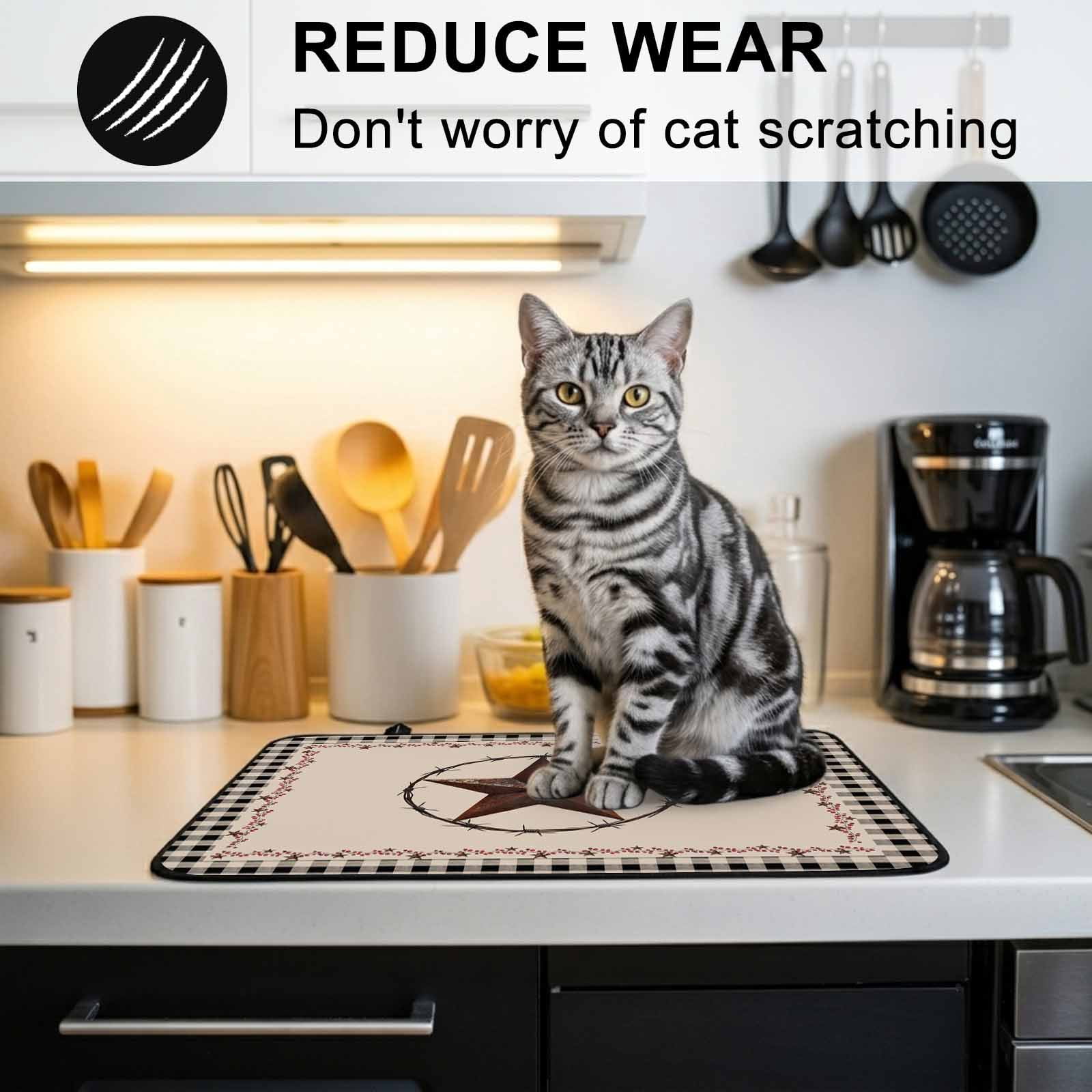 Star Country Stove Top Cover for Electric Stove, Heat-proof & Non Slip Glass Top Stove Cover Protector, Western Texas Farm Black Plaid Brown Berry Kitchen Flat Cooktop Rubber Mat 24x21 Inches