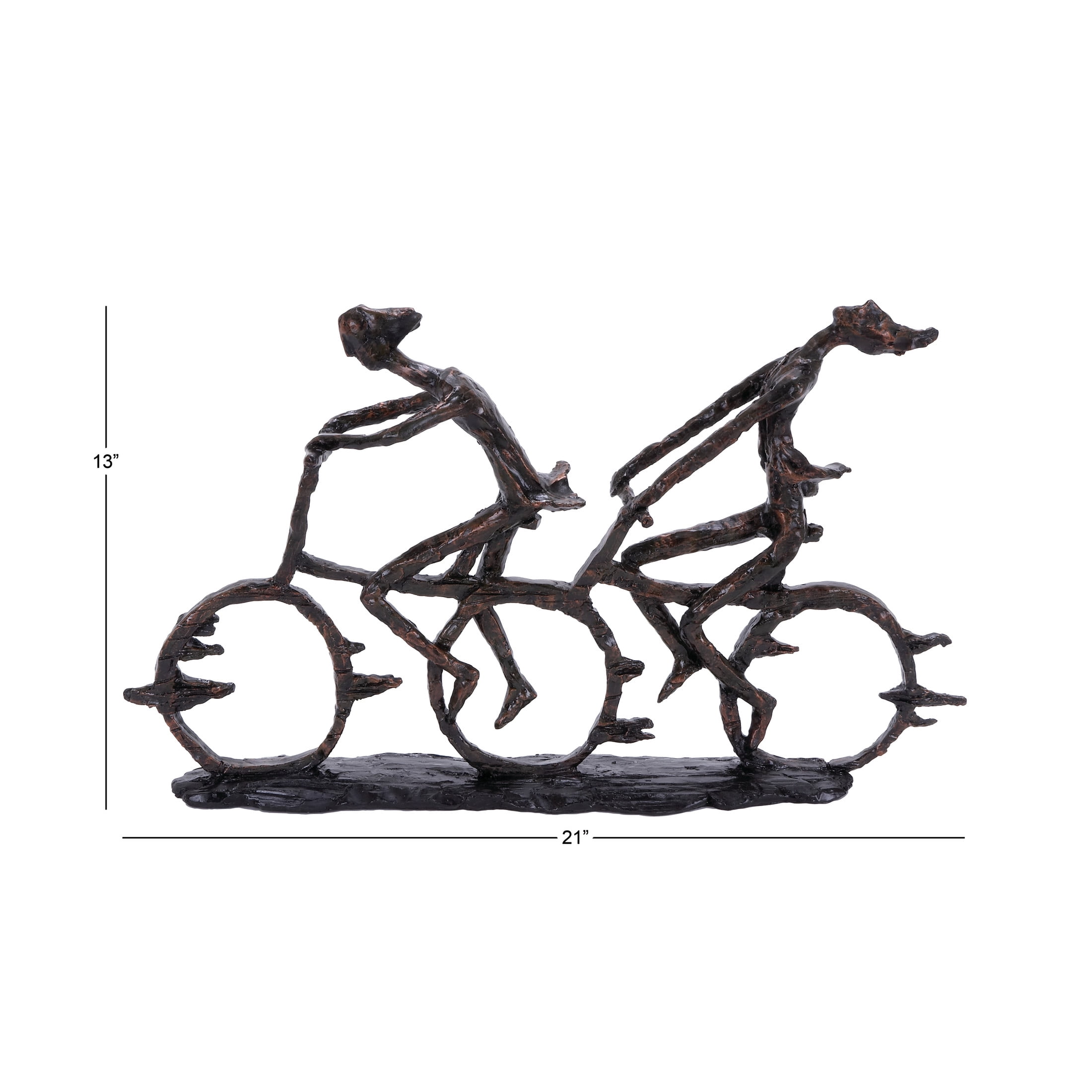 21" x 13" Bronze Polystone Bicycling People Sculpture with Copper Texturing, by DecMode