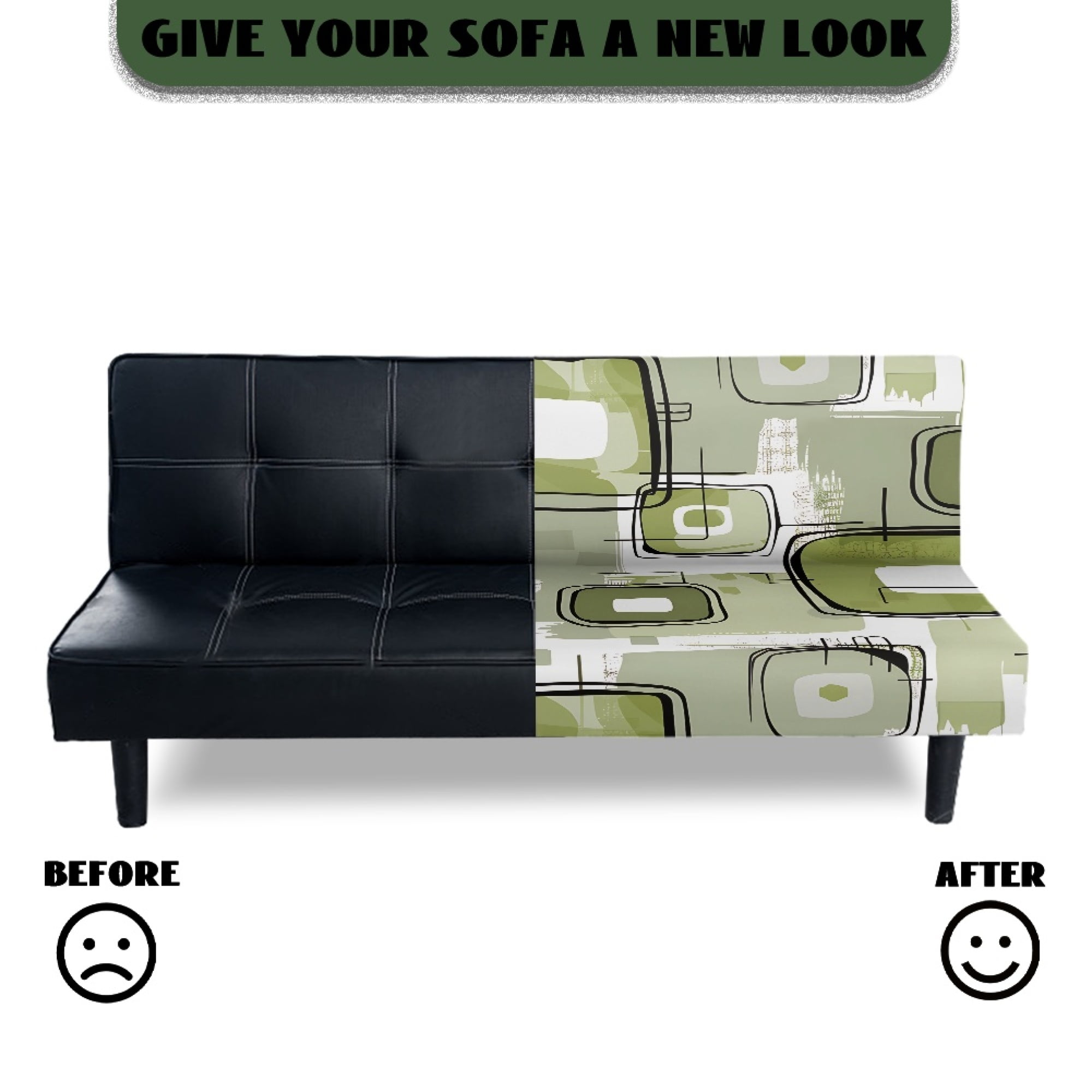 ZIATUBLES Abstract Geometry Armless Sofa Futon Slipcovers, Stretch Couch Cover Dustproof Elastic Furniture Protector Machine Washable for Living Room Bedroom