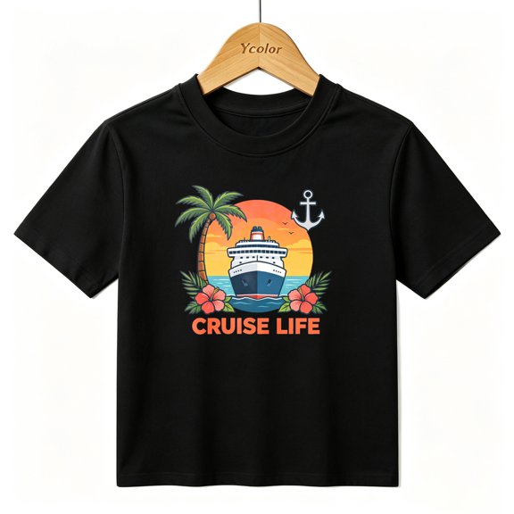 Boys Graphic T-Shirt Ocean Cruise Ship Life Tropical Vacation Kids Tees 100% Cotton Tops Ages 4-13Y