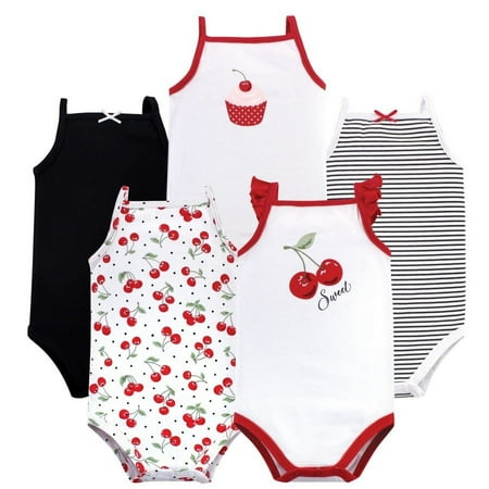 UPC: 0660168558265 | Hudson Baby Infant Girl Cotton Sleeveless Bodysuits 5pk  Cherries  0-3 Months