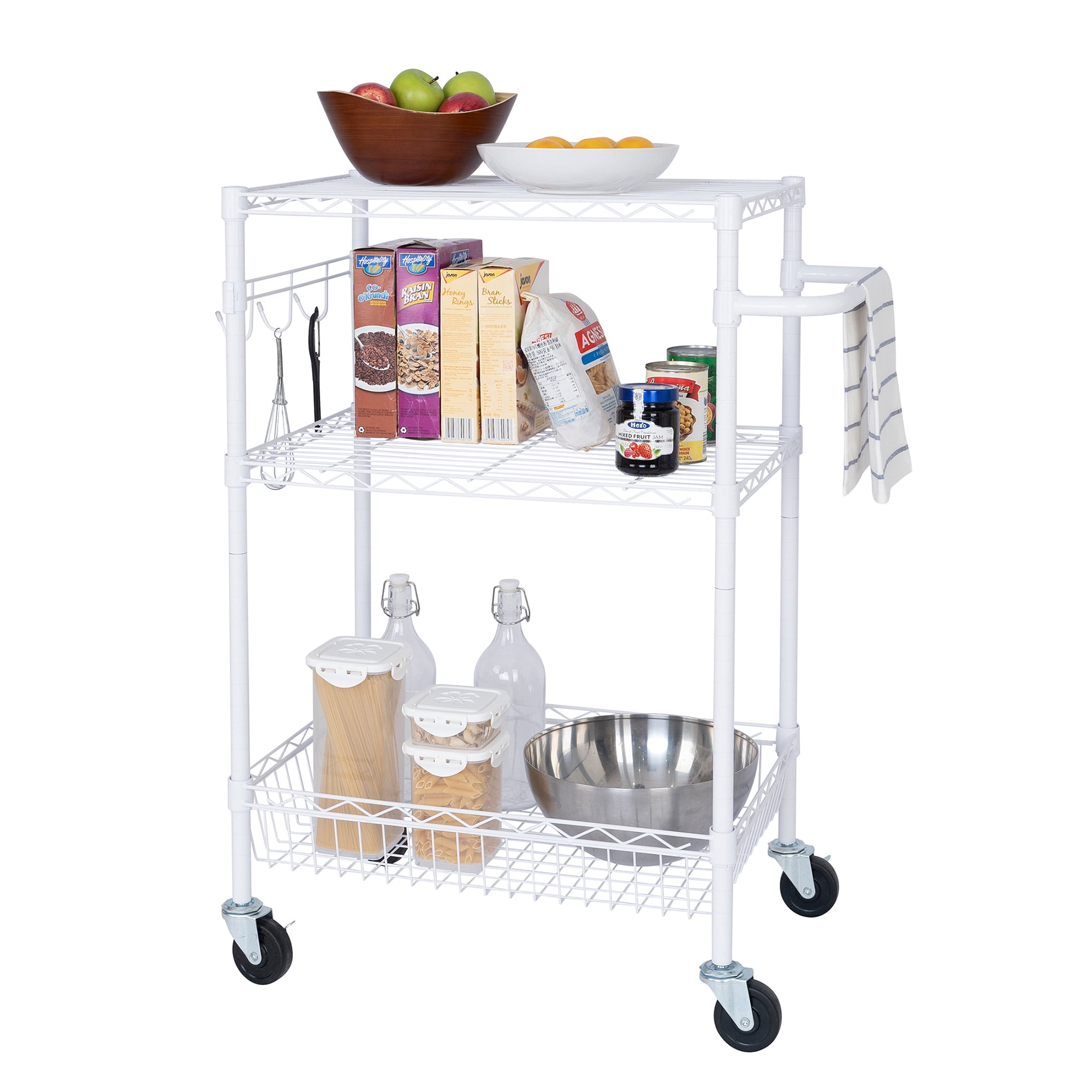 Hyper Tough 3-Tier Rolling Utility Cart, White, 495 lb Load Capacity