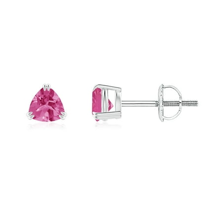 Sapphire Trillion Earrings - September Birthstone Earrings - Double Claw-Set Trillion Pink Sapphire Stud Earrings in 14K White Gold (4mm Pink Sapphire) - SE1094PS-WG-AAA-4