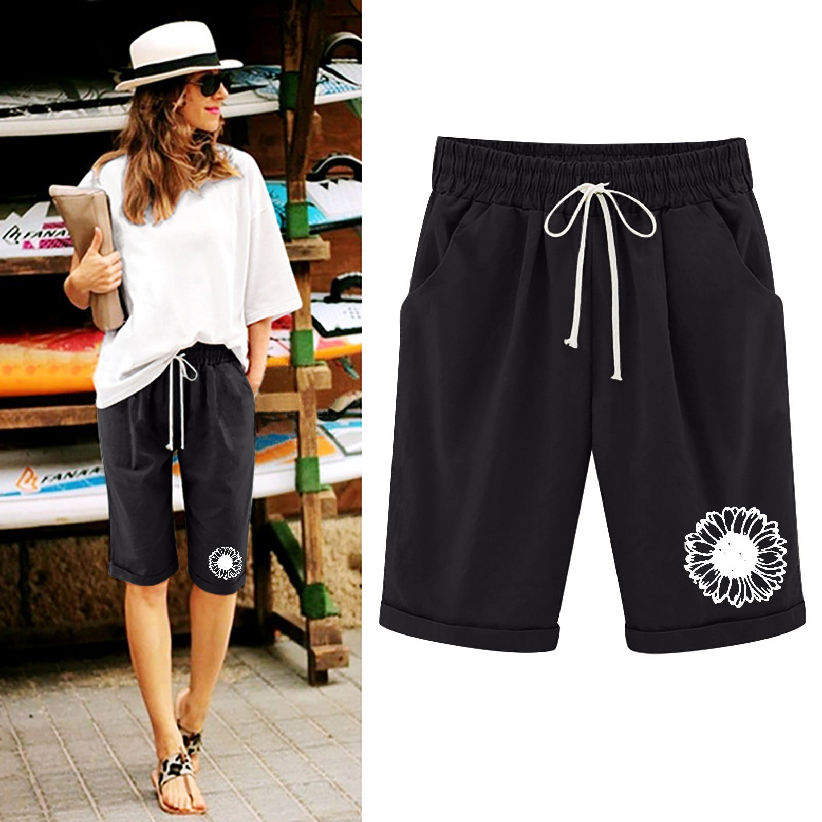Meichang Bermuda Bermuda Grande Taille pour Femme Plage Vacances Shorts Coton Confortable Shorts de Lin Elastique Taille Haute Shorts d Ete Casual avec Poche Walmart