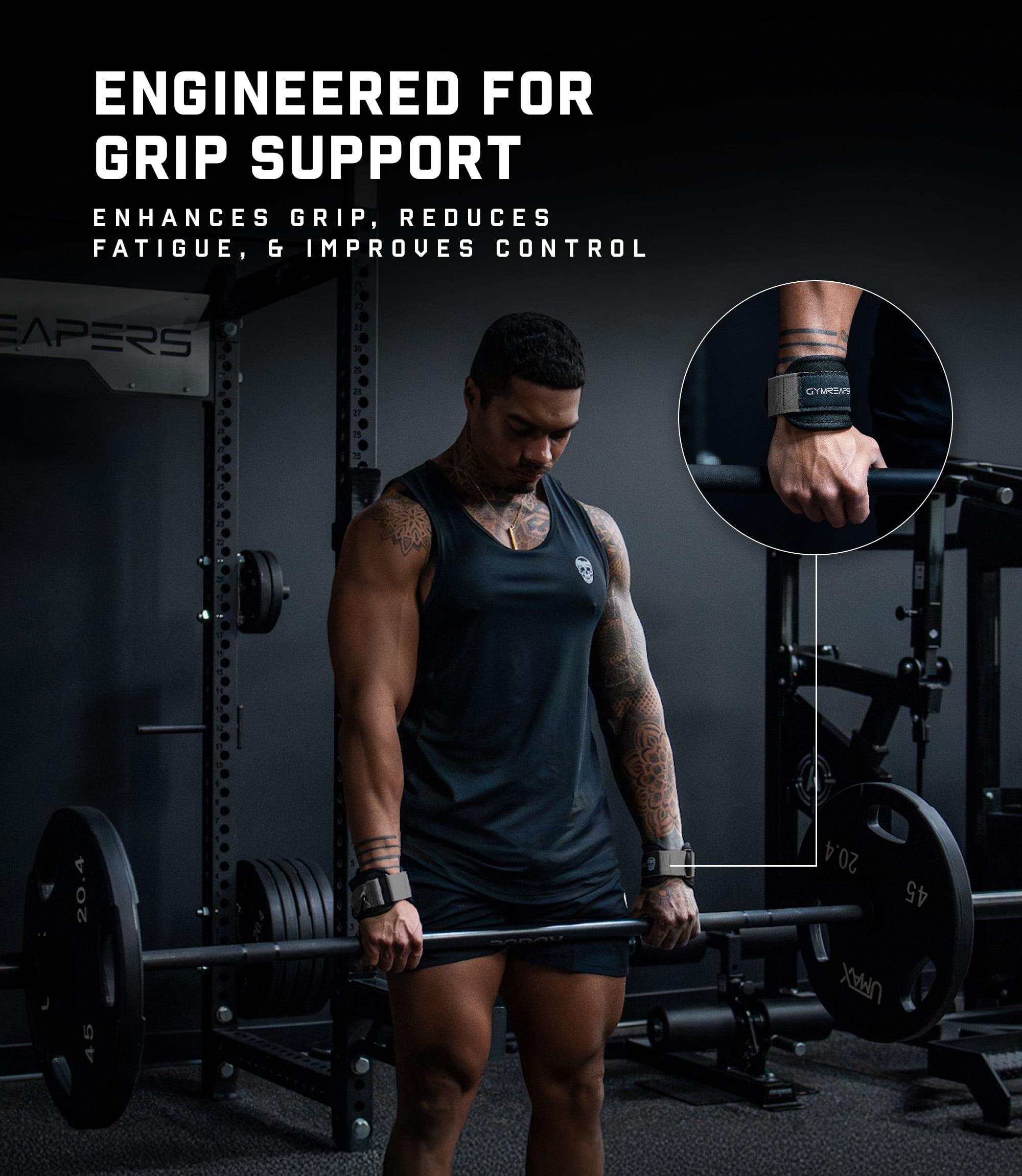 Gymreapers GripLink Lifting Straps – Heavy Duty D-rings Wrists Straps with Anti-Slip Silicone Grip Beads, Cushioned, Adjustable Support for Deadlifts, Powerlifting, Cable Machines and Gym Trainings