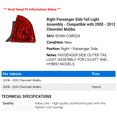 thumbnail image 2 of Right Passenger Side Tail Light Assembly - Compatible with 2008 - 2012 Chevy Malibu 2009 2010 2011, 2 of 2