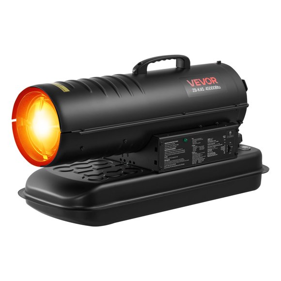 VEVOR 45000 BTU Forced Air Kerosene Diesel Heater, Portable Torpedo Space Heater with Wheels & Handle, Blower-Type for Jobsite/Garage/Warehouse/Workshop Construction /Outdoor Heating,Black