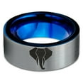 thumbnail image 2 of Tungsten Elephant Animal Polygon Style Art Band Ring 8mm Men Women Comfort Fit Blue Flat Cut Brushed Gray Polished, 2 of 4