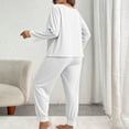 thumbnail image 3 of Diufon Women's Plus Size Sleepwear Solid Color Long Sleeve Crewneck Tops & Pants Casual Home 2 Piece Set, 3 of 4