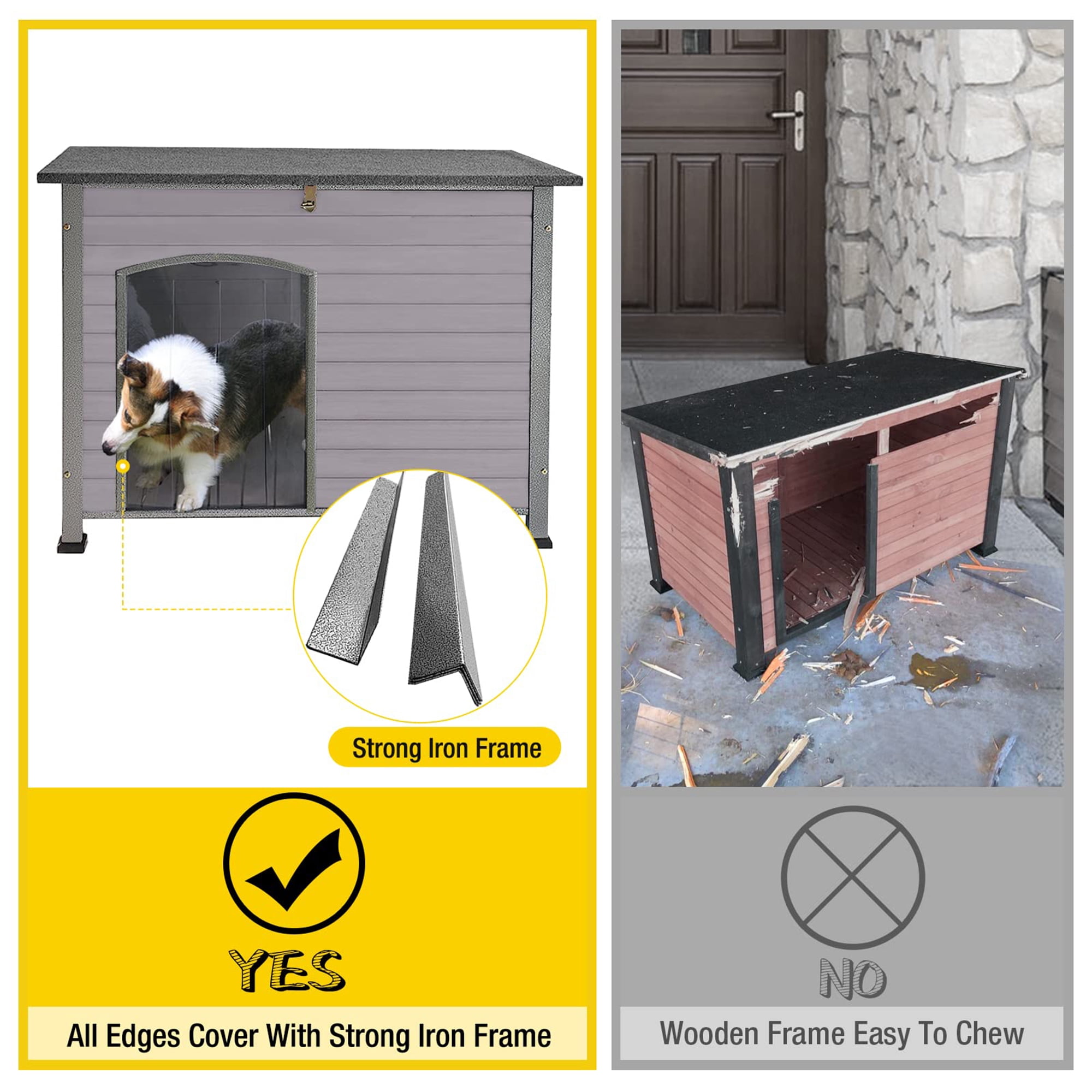 Aivituvin Wooden Dog House Anti-chewing Kennels for Outdoor & Indoor, Gray, Large