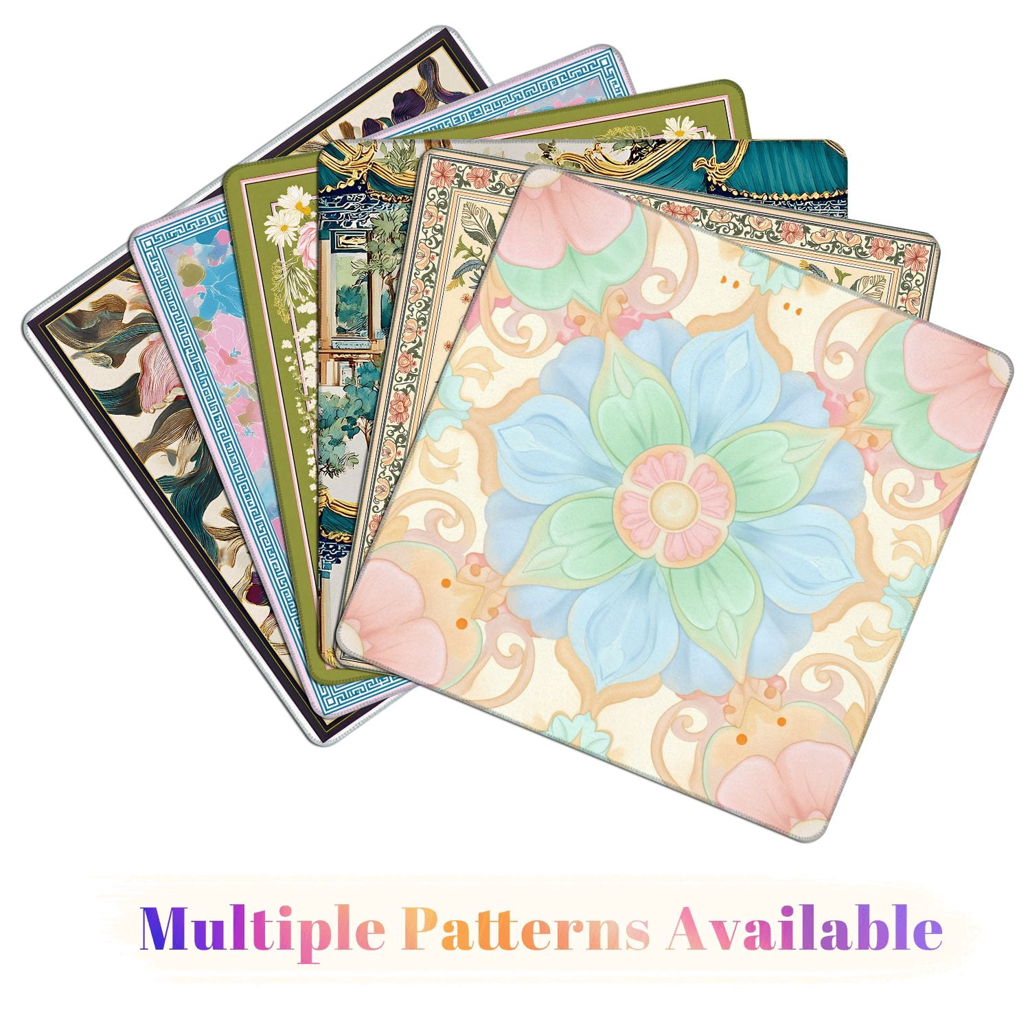 Mahjong Mat 31.5" x 31.5" Soft Pastel Floral Mandala Light Blue Pink Green Hues Non-Slip Noise Reduction American Mahjong Tiles Table Cover for Dominoes Poker Card Board Games Gift