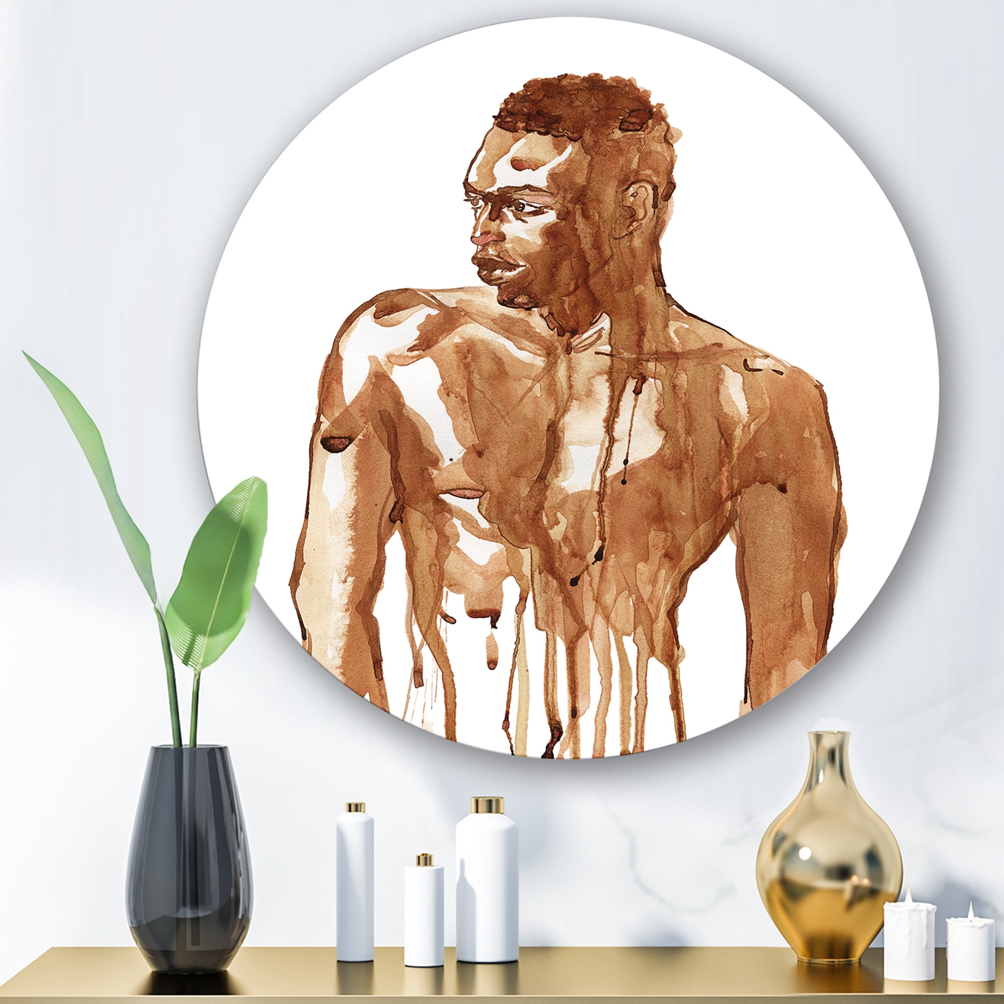 Designart 'Portrait of Handsome African Man On White II' Modern Circle Metal Wall Art 11x11 - Disc of 11