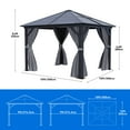 thumbnail image 2 of Dextrus 10x10FT Outdoor Single Roof Gazebo Polycarbonate Hardtop with Netting&Shaded Curtains,Sturdy Aluminum Frame Garden Tent,Ideal for Patio, Backyard,Deck and Lawns,Grey Curtain, 2 of 5