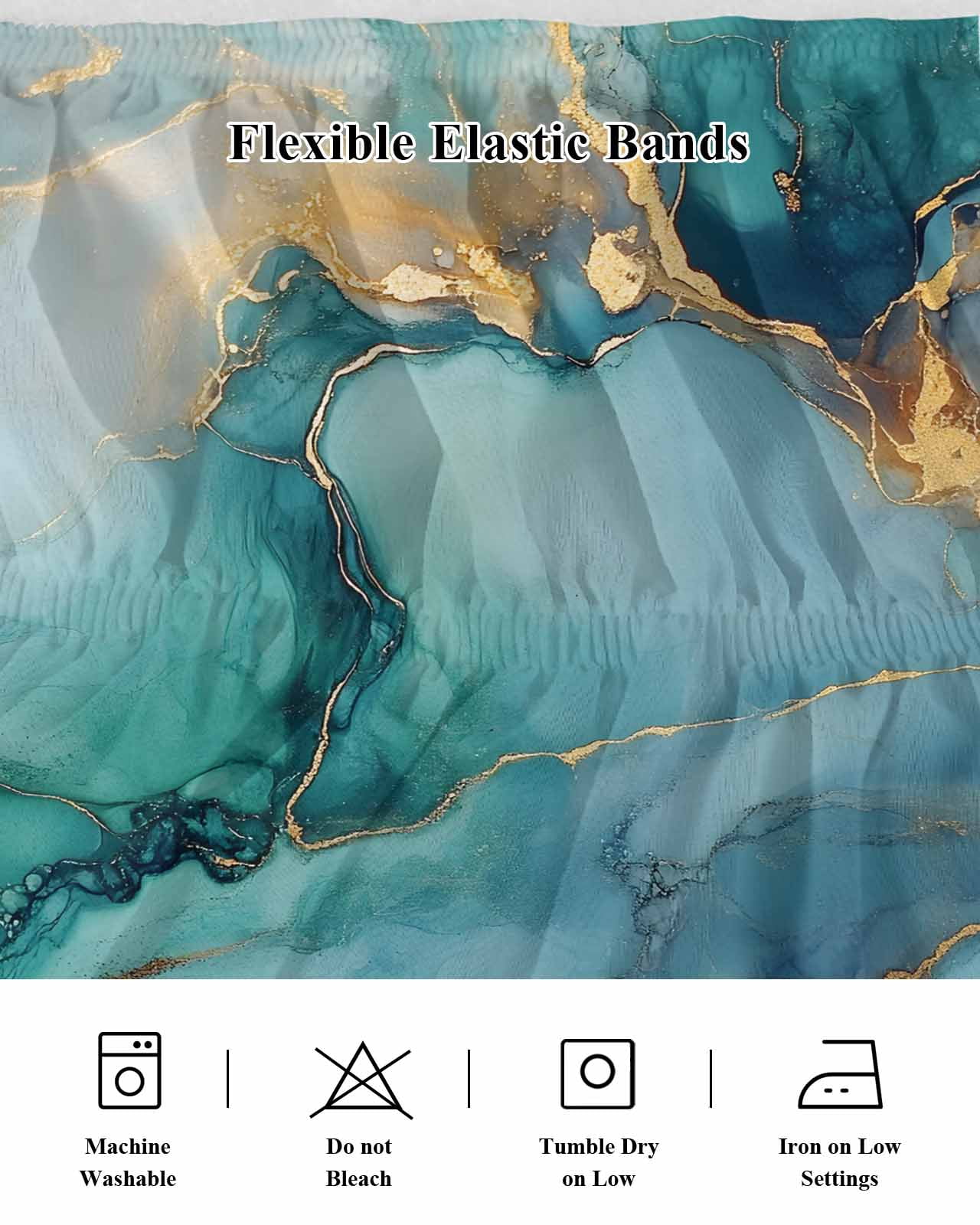 Marble Teal Wrap Around Bed Skirts for King Bed 16" Drop, Bed Skirt with Adjustable Elastic Belt Dust Ruffle Bed Valance for Bedroom Hotel Luxury Luxury Golden Modern Abstract Art Bed Frame Cover