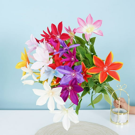 Visland 4PCS Artificial Flowers , 29Inch Lotus Artificial Flower White, Clematis Flowers Bouquet with Long Stem and Green Leaves for Wedding Home Office Party Hotel Decor