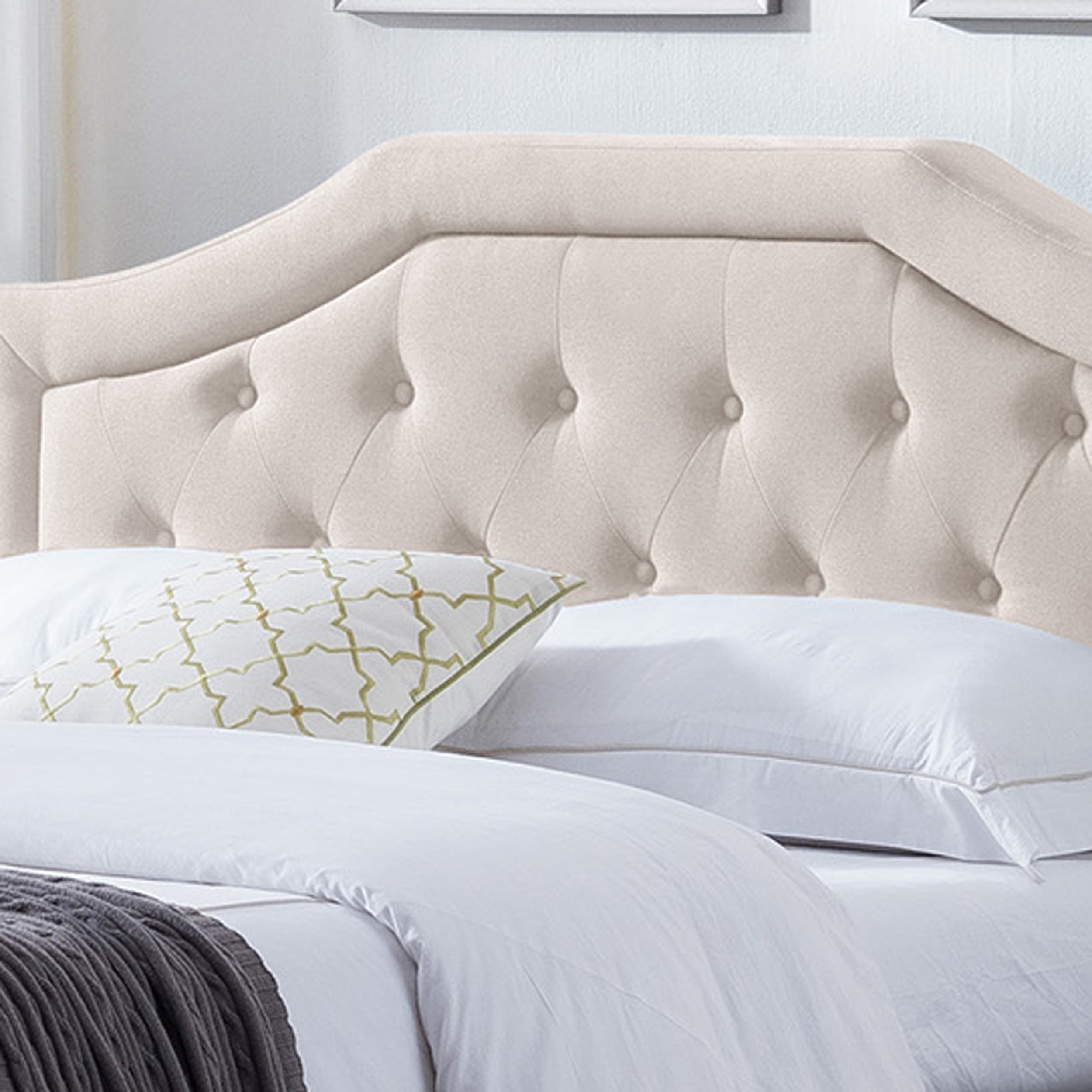 Noble House Ansley Contemporary Fabric Upholstered Queen Sized Bed Set, Beige