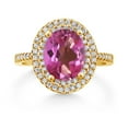 thumbnail image 2 of Gem Stone King 18K Yellow Gold Plated Silver Halo Engagement Ring Oval Pink Mystic Topaz and Moissanite | 2.63 Cttw | Gemstone Birthstone | Ring Size 5-9, 2 of 3