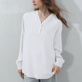 thumbnail image 2 of Wyobmus Women's Long Sleeve V Neck T Shirts Casual Button-Up Curved Hem Blouses Business Work Henley Shirts Fall Fashion Outfits A-White, 2 of 6