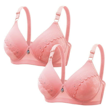 Crunowin Women s Sexy Adjustable Bra 2 Pack  Wire Free Comfort Fashion Solid Color Push Up Full Coverage Everyday Underwear Pink 42/95