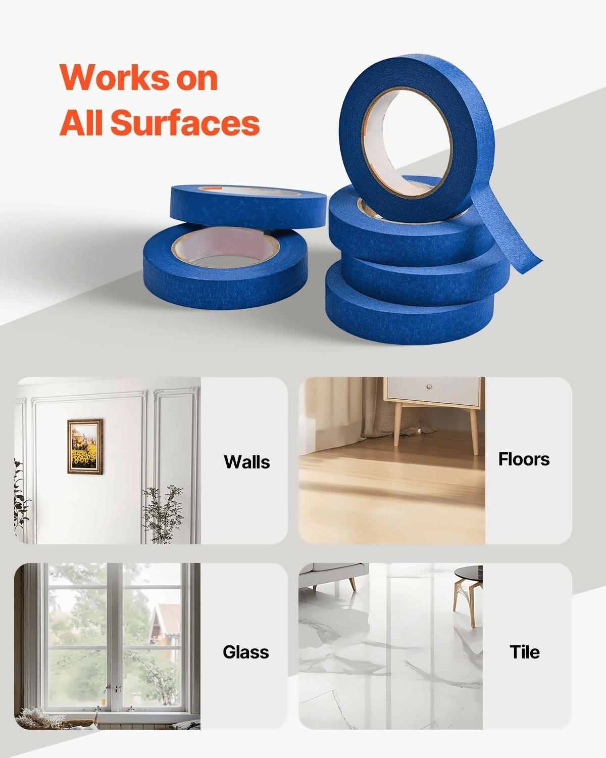 Painters Tape 1 Inch - 6 Roll Set, Blue Masking Tape for Painting, DIY Crafts, Labeling, Trim & Edges - Easy Tear, Clean Removal, Multi-Surface Use