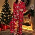 thumbnail image 5 of Christmas Pajamas for Women 2 Piece Cute Xmas Graphic Button Up Blouse and Pants Sets Loungewear Holiday Wide Leg Loose Fit Outfits, 5 of 6