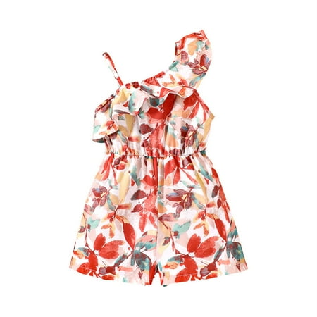 

Children Summer Ruffle Jumpsuit Baby Girls Flower Printed Rompers Shorts